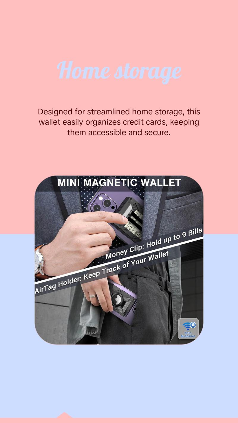 Tracker RFID Anti-theft Swiping Metal Wallet with Magnetic Ring - Black Aluminum Alloy Credit Card Holder for Home Storage - Unisex Ultra-light & Antibacterial Design
