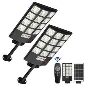 2Pack Solar Street Lights, 30000LM Outdoor Flood Light, Dusk to Dawn, IP66 Waterproof Solar Powered Parking Lot Light with Remote Control, 6500k Dimmable Security Lamp Commercial LEDCCFemmeFable30