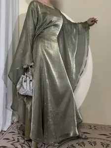 Luxury Two-Piece Sparkle Starry Sky Hoodie Set, Round Neck Plain Waist Cinched Long Robe, Casual Party Dress, High-End Abaya Elegance