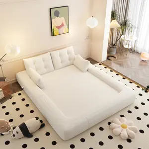 78.7" Oversized Human Dog Bed for Two, 3‑in‑1 Multi‑Functional Foldable Boneless Sofa Bed, Teddy Fabric Foam‑Filled Sleeper Couch for Living Room, Guest Room & Playroom