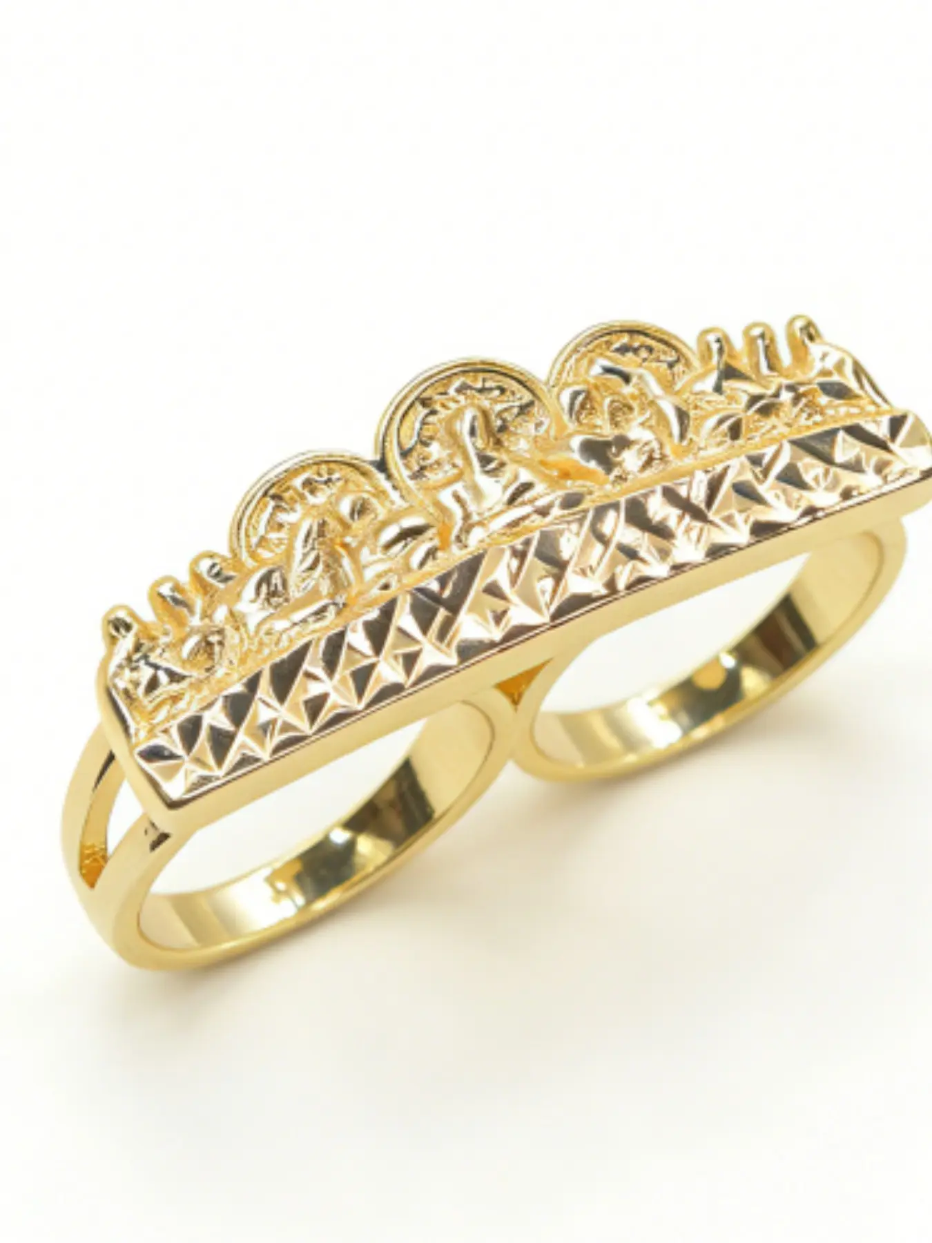 14k Gold Plated Last Supper Relief Two-Finger Religious Ring, Elegant Fashion Rings, Beautiful Rings, Unisex Daily Jewelry, Easter, Party, Birthday, Holiday Gift