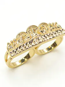 14k Gold Plated Last Supper Relief Two-Finger Religious Ring, Elegant Fashion Rings, Unisex Daily Jewelry, Easter, Party, Birthday, Holiday Gift
