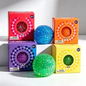 Transparent Glitter Spike Diamond Squishy Ball Fidget Toy, Crystal Squeeze Stress Relief Orb for Anxiety ADHD, Sensory Desk Toy for Kids & Adults Classroom Office Use