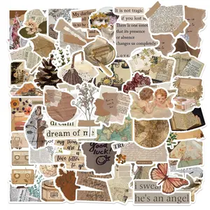 Vintage Scrapbooking Sticker, 52pcs/set Scrapbooking & Journal Making Material Paper, DIY Decorative Sticker for Stationery & Water Bottle & Laptop, Adhesive Stickers