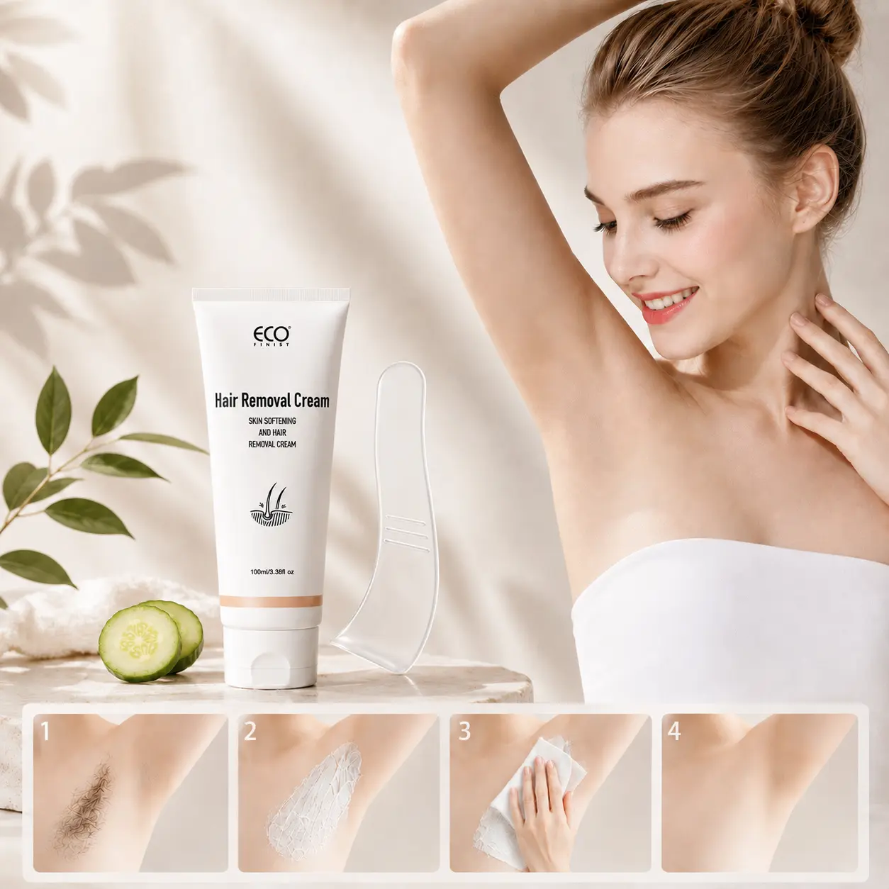 Eco finest Hair Removal Gel Cream, Gentle Depilatory for Smooth, Silky Legs and Body, Mild Formula for All Skin Types, 100ml, Fragrance, Body Care, Smooth Legs, Sensitive, Bikini Line Smooth