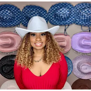60cm XL & 58cm M/L Unisex Cowboy Hat Wide Brim Durable Western Style Tear Drop Crown Classic Look Vintage Hat Solid Color Hat