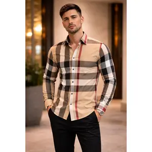 Camisa Casual de Cuadros Beige Elegantes para Hombre