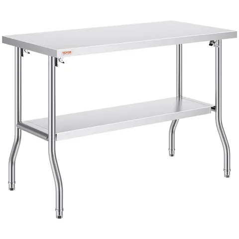 VEVOR Modern NSF Certified Foldable Rust-Resist Stainless Steel Commercial Prep Table, 48x24x34in Rectangle Worktable with Undershelf, 300lbs Load Heavy-Duty Workstation for Restaurants, School Activities