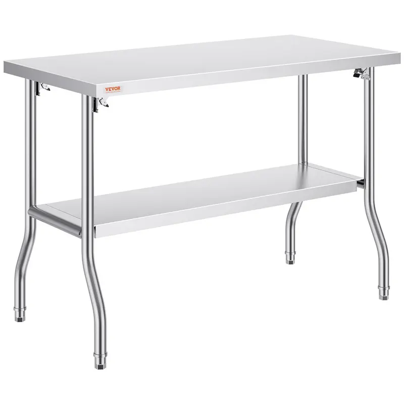 VEVOR Modern NSF Certified Foldable Rust-Resist Stainless Steel Commercial Prep Table, 48x24x34in Rectangle Worktable with Undershelf, 300lbs Load Heavy-Duty Workstation for Restaurants, School Activities