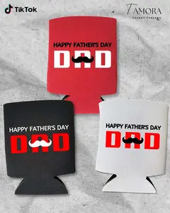 Father's Day Can Cooler, Happy Father's Day Dad With Mustache Can Holder, Dad's Gift Can Cooler, Soda Beer Sleeve