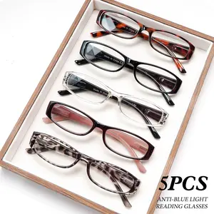 5 Pack Small Square Blue Light Blocking Reading Glasses for Women Lightweight Spring Hinge Flexible Comfortable Fashion Pattern Clear Lens Daily Eyewear Mix Color Eyeglasses
