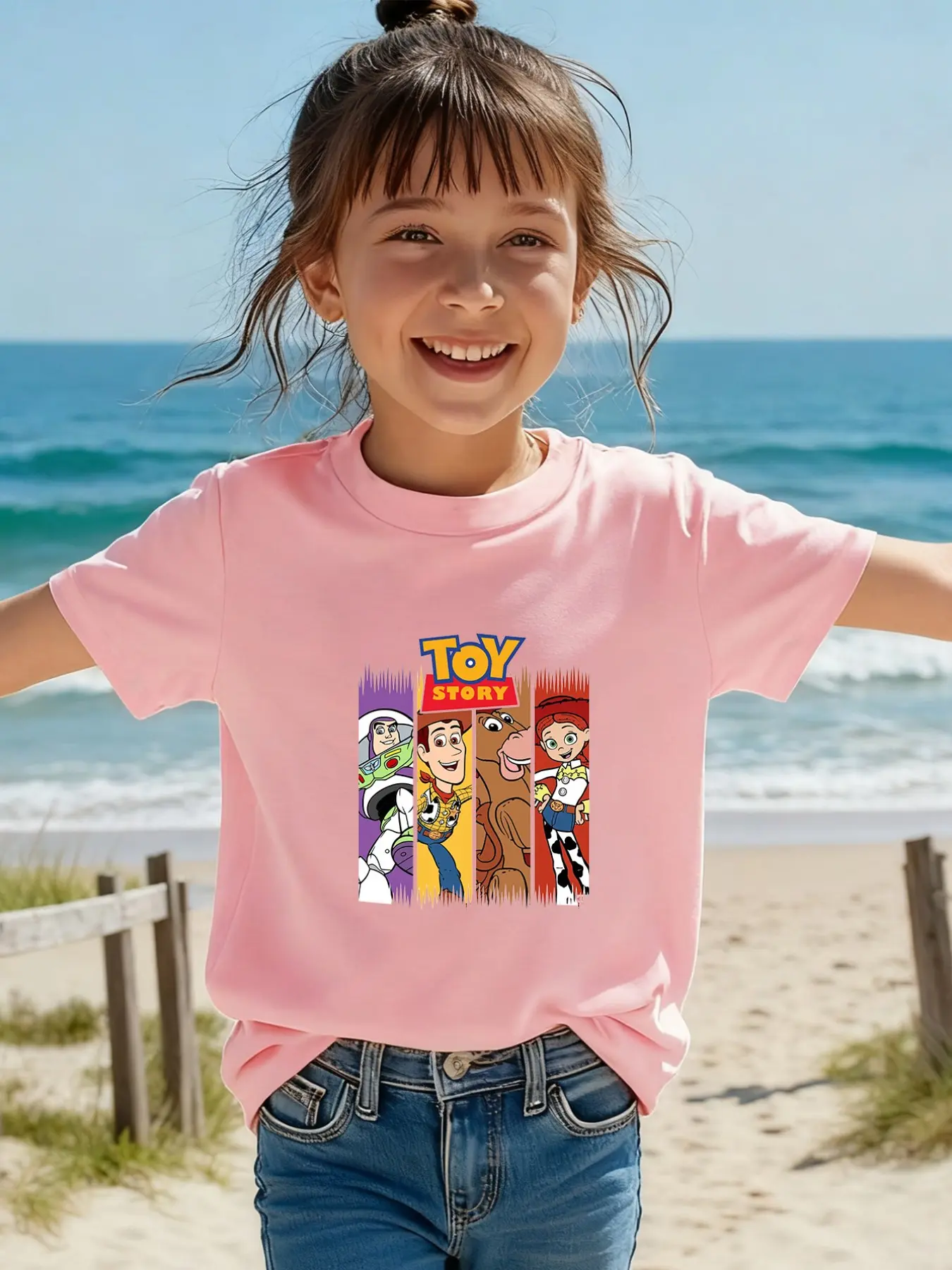 Toy Story Buzz Lightyear Woody Cartoon Print Spring/Summer Short-Sleeved T-Shirt For Boys And Girls, Cool, Individualistic, Fashionable And Casual Style Round-Neck Top, Suitable For Daily Use And Outdoor Activities, Ideal Gift Choice, Cartoon Print Tee