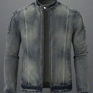 Men's zipper simple pocket denim jacket jacket top