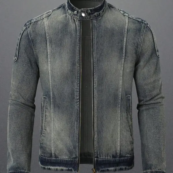Men's Casual Plain Denim Jacket, Long Sleeve Full Zip Outerwear Coat with Pockets for Everyday Menswear, Coats