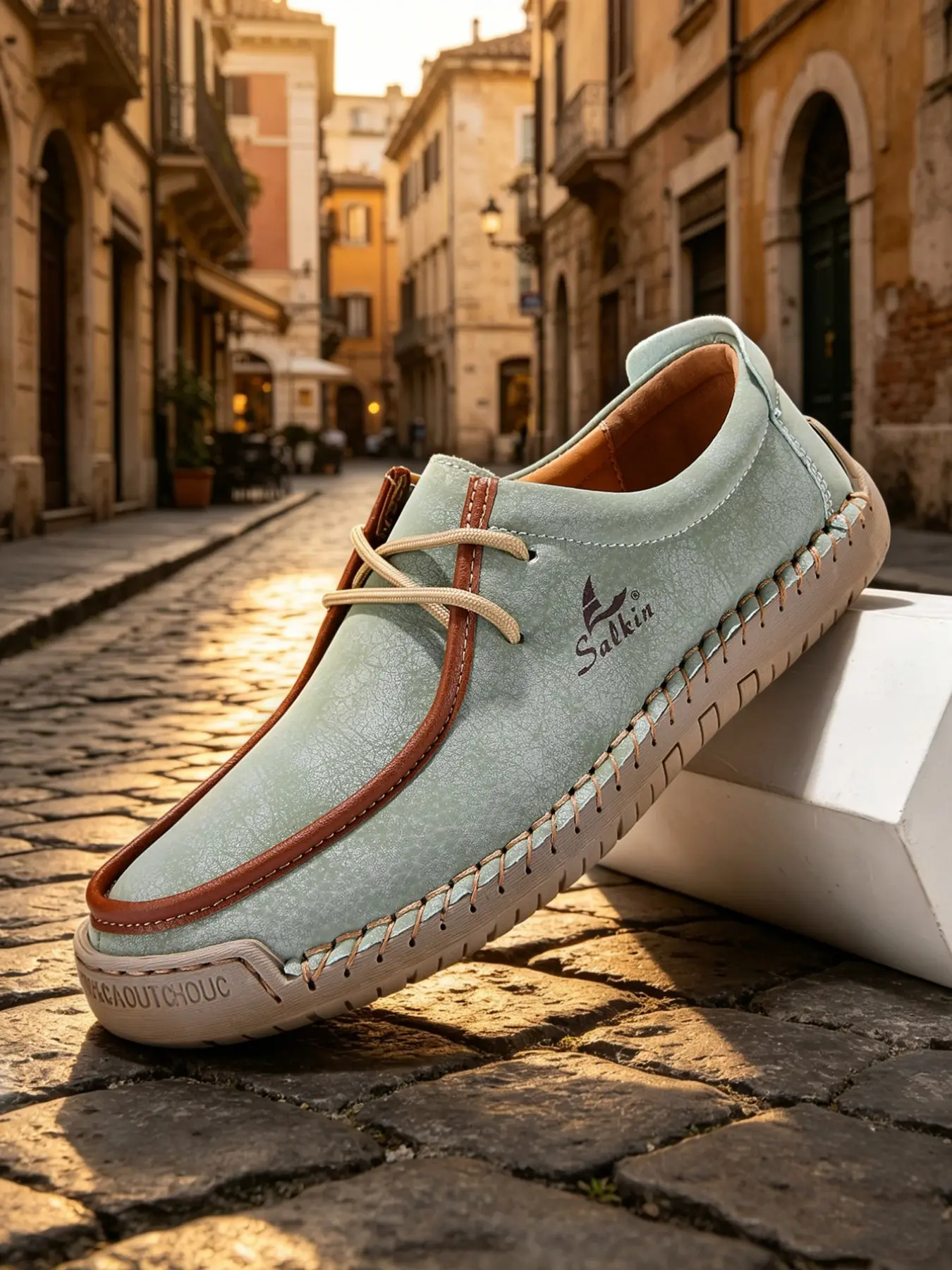 Men's Driving Moccasins Lightweight Casual Shoe Breathable Non-Slip Rubber Toe Bumper Minimalist Men's Loafers Lace-up Low Top Flat Slip-On Shoes Retro Ethnic Style All Seasons Microfiber Leather for Hiking Walking Big Size 9.5-11.5