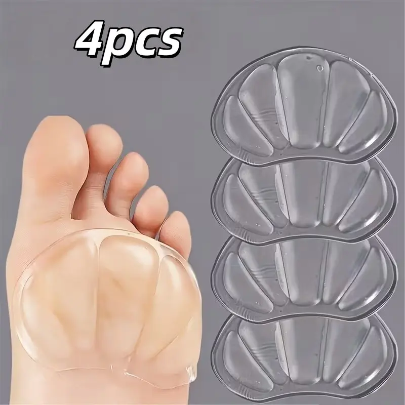4pcs Silicone Heel Pads, Transparent Gel Insoles, Comfortable Support for High Heels, Sandals, Boots, Men's Shoes, Shock Absorption, Anti-Friction