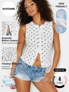 Katch Me Chic Women's Versatile Polka Dot Button-Up Short Sleeve Flattering Top, Soft Skin-Friendly Breathable T-Shirt for Summer Streetwear, Lightweight Stretch Pill-Resistant Daily Outfit #TikTokMadeMeBuyIt #SummerEssentials #CasualTop