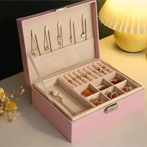 Simple and convenient jewelry box, double-layer ring and earring jewelry storage box, household jewelry box.