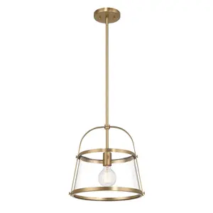 Robert Stevenson Lighting Fallon Vintage Metal and Clear Glass Ceiling Light Gold: ETL Listed, Modern Style, Adjustable Height
