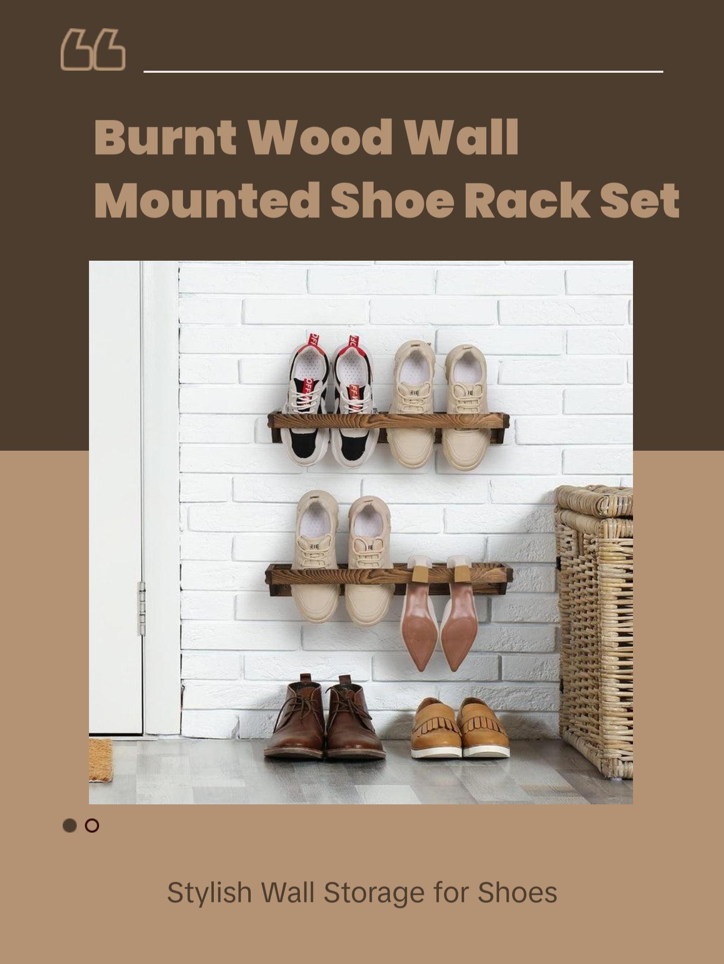 Burnt Wood Wall Mounted Shoe Storage Rack, Entryway Footwear Organizer Holder, Set of 2 Burnt Wood Wall Mounted Shoe Storage Rack, Entryway Footwear Organizer Holder, Set of 2