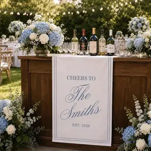 Personalized Linen striped bar or event Sign, name Wedding Welcome banner, Fabric Bar Menu Banner, Linen Cotton, Personalized Name Date sign