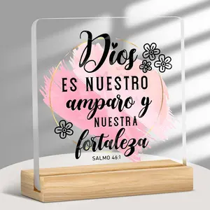 Letter Pattern Acrylic Plaque with Wooden Base, 1 Count Modern Desktop Ornament, Christian Gift, Home Decor for Living Room Bedroom Office, Signs, Home Decoration