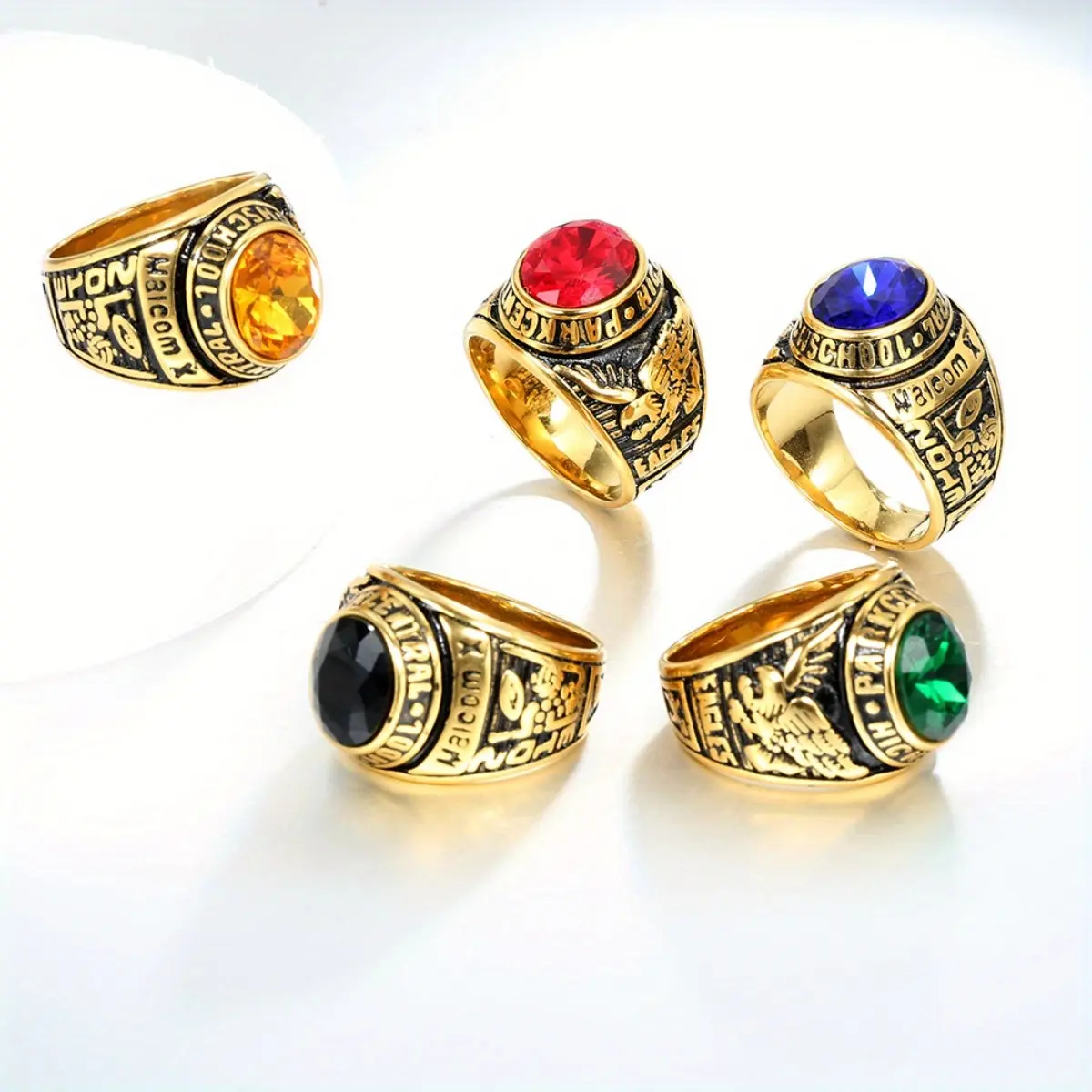 Stainless Steel Male Oval Stackable Ring - Retro Hip-Hop Animal Motif, Multi-Color Eagle, Emerald Leaf, Double Row Design, Thanksgiving Fashion Costume Jewelry Accessory, Emerald Leaf Ring