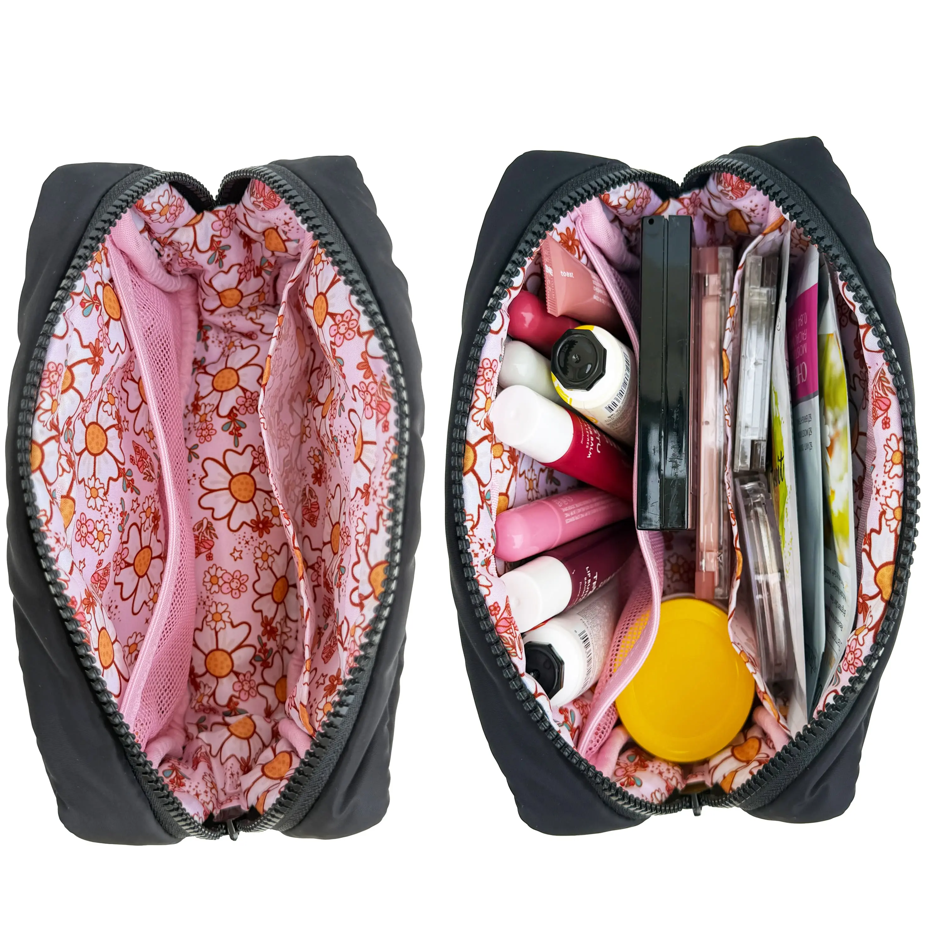 COZYLOUCIA Small Makeup Pouch with Floral Interior, Compact Makeup Storage Organizer, Travel Accessory, Toiletry Bag for Everyday Use, Ideal Mother's Day Gift, Travel Accessories summerwins,DeasForYourDay