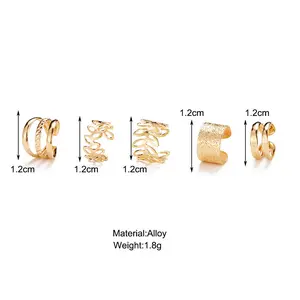 5PCS Leaf Ear Cuffs Set Gold Tone Clip On Earrings for Cartilage, No Piercing Boho Stackable Jewelry, Minimalist Nature Inspired Ear Climbers Elegant Lightweight Club Earrings Country Girls Earrings Hypoallergenic Gold Plated Earrings Set