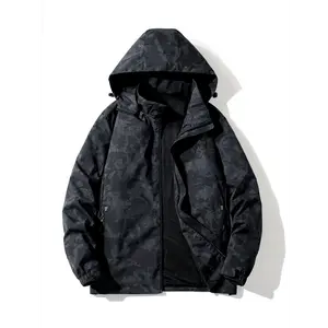 Men's Camo Windproof Waterproof Jacket with Detachable Hood - Durable Polyester, Zip-Up, Long Sleeve for Outdoor Sports & Soccer Training Collar Menswear Coats Tops Fabric Hoodie Zipper Black umbrella  hat Women's Snow Garden Boots Collapsible Vampire Hi