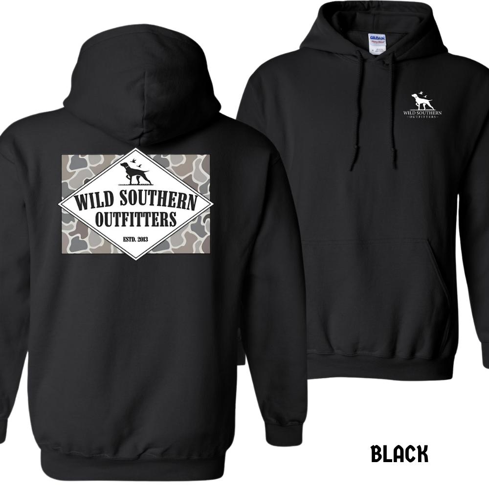 Wild Southern Dog Camo Hoodie – Classic Outdoor Sweatshirt, Hunting-Inspired Apparel, Southern Lifestyle Gift