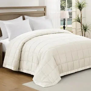 Blankets Queen Size - Lightweight Down Alternative Blankets with Satin Trim, for, Cream (90"X90")