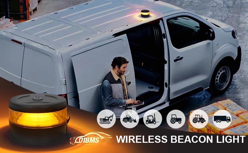 DIBMS Magnetic Wireless Beacon Light, USB-C Rechargeable LED Strobe Lights for Trucks, Mini Portable Flashing Emergency Safety Warning Light for Postal Car Tractor UTV Golf Cart IP67 Waterproof Amber cars accessories car stuff
