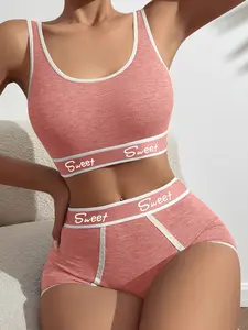 Women's Letter Print Underwear Undergarments Set, Printed Underwear, Comfortable Soft Fabric, Sporty Casual Bra and Thong, Fashion Forward Design, Daily Vitality and Confidence