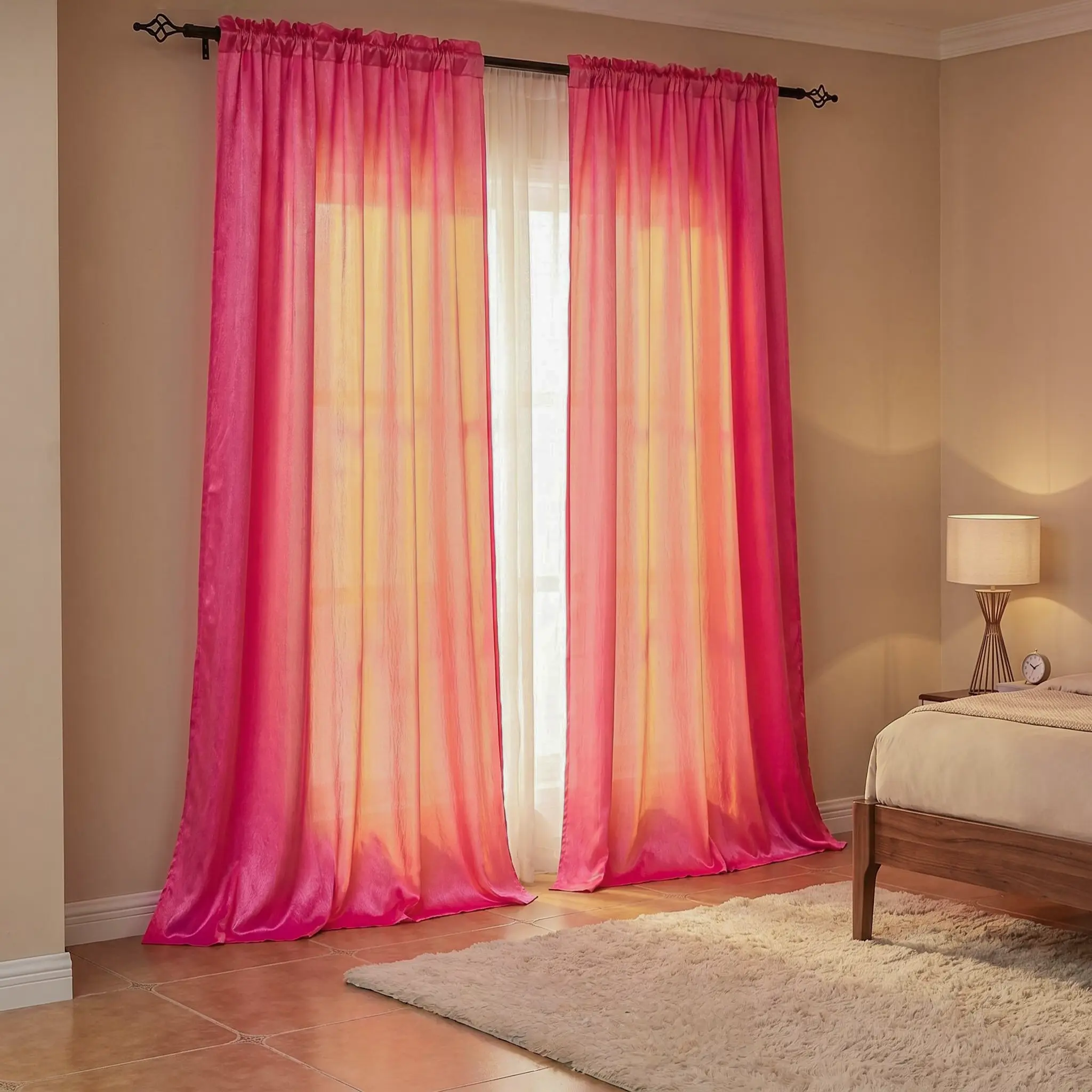 Curtain Vibes 2Pcs 52x90 inch Rod Pocket Curtains, Luxurious Satin Fabric with Elegant Crinkle Finish, Soft Textured Window Drapes for Home Interior Decoration DA01 Silhouette, Crinkle Textured Curtains