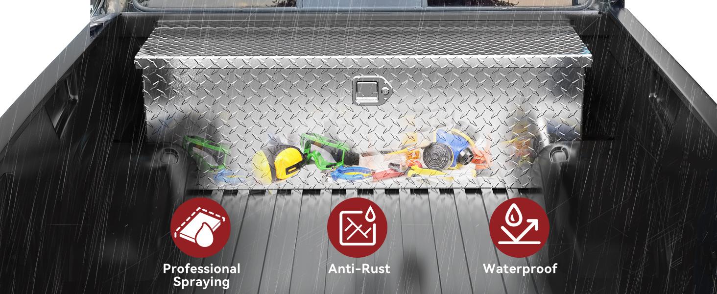 YITAMOTOR 48 Inch Truck Bed Tool Boxes Heavy Duty Aluminum with Sliding Shelf, Diamond Plate Tool Box for Pick Up Truck RV Trailer, Chest Storage Organizer with Lock and Keys, Silver tool  box