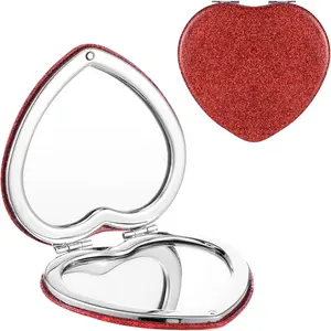 Compact Folding Mirror Heart Shaped Magnifying Mini Vanity Mirror Portable Travel Makeup Mirror for Purse Double-Sided Cute Glitter Cosmetic Mirror for Women Home Office