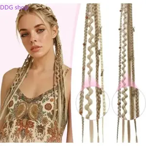 2Pcs 20 Inch Clip In Braid Hair Extensions, Boho Handmade Dreadlock Hair Pieces with Beads Charms, Soft Synthetic Braided Hair Accessories, Easy Wear Fashion Hair Decor for Daily Look Cosplay & Party Styling