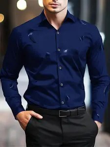 Men's Long Sleeve Printed Shirt, Slim Fit Button Design, Casual Fashionable Comfortable Woven Fabric, Suitable for Daily Wear Cs45