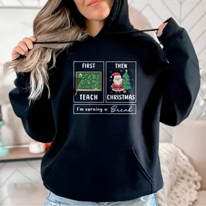 Funny Teacher Christmas Sweatshirt, Casual Graphic Tees Unisex Classic Hoodie Sweatshirt Trendy Clothes Graphic Hoodies, Crew Neck Graphic T-Shirt