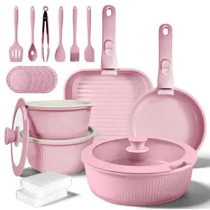 24pcs Non-Stick Pots and Pans Set with Detachable Handle Oven Safe Stackable RV Kitchen Cooking Set Modern Aluminum Dishwasher Safe Optimal Storage Design