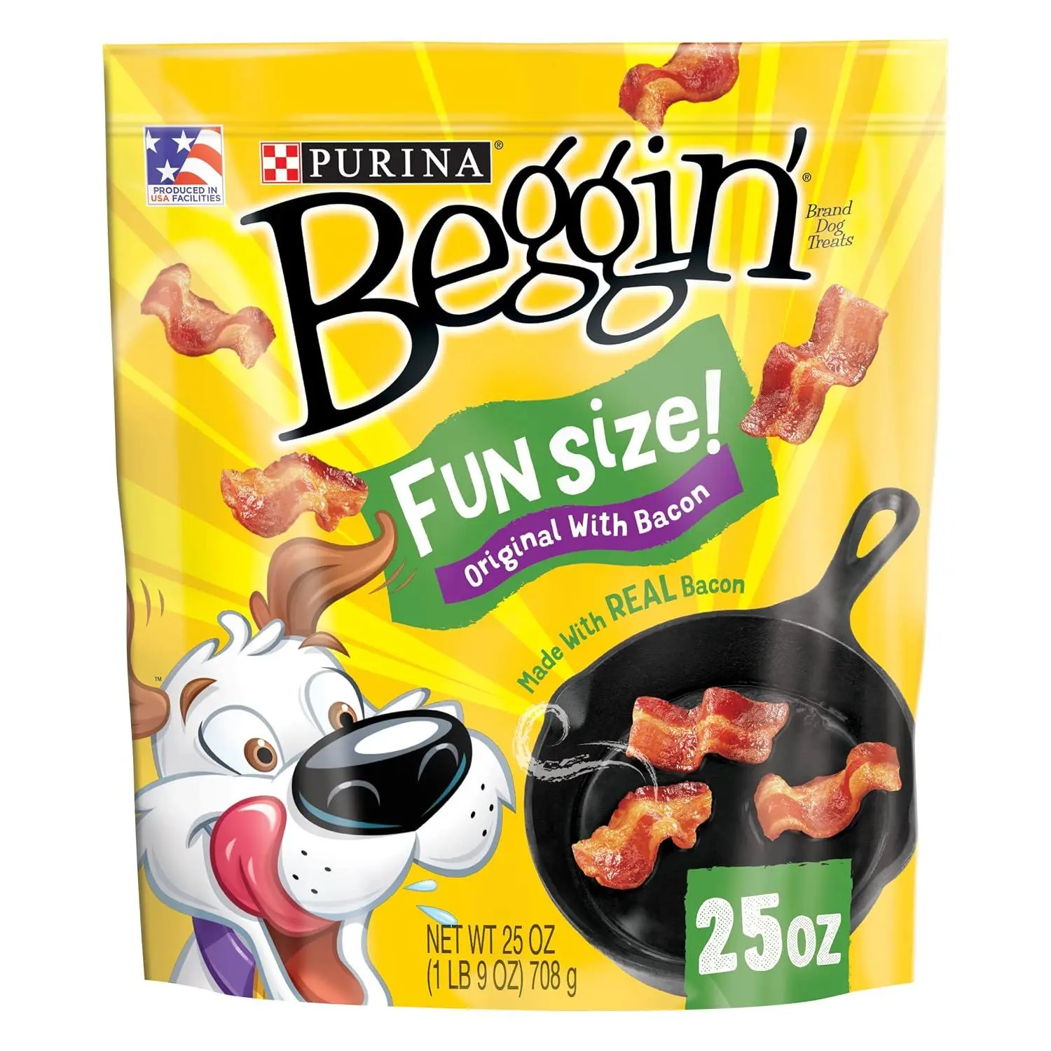 Purina Beggin' With Real Meat Dog Treats, Fun Size Original With Bacon Flavor - 25 oz. Pouch – 1.56 Pound (Pack of 1)