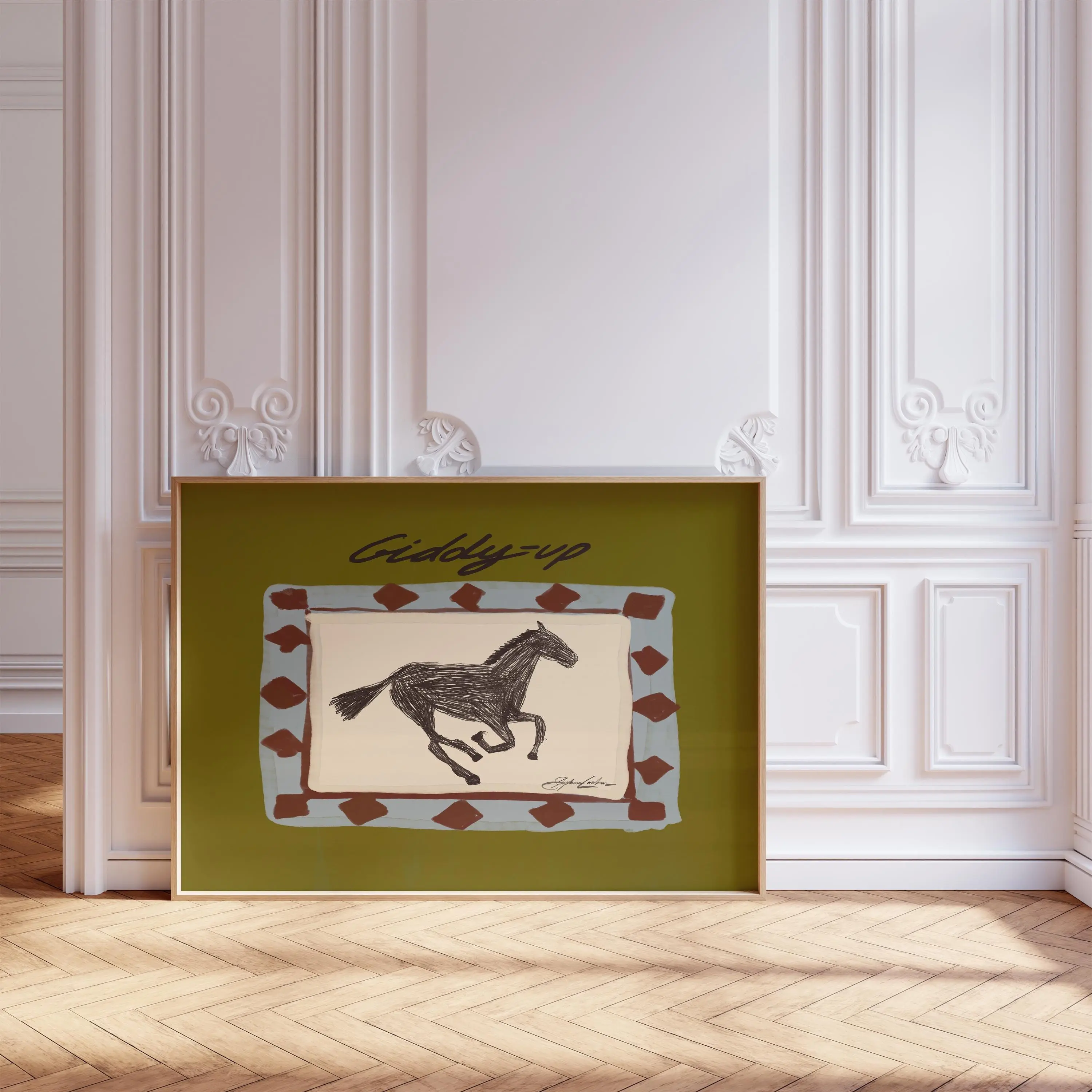 [Sale Up To 50%][No frame, Free Ship] Horizontal Giddyup Horse Wall art print, Southwest Western Poster Cowboy Illustration