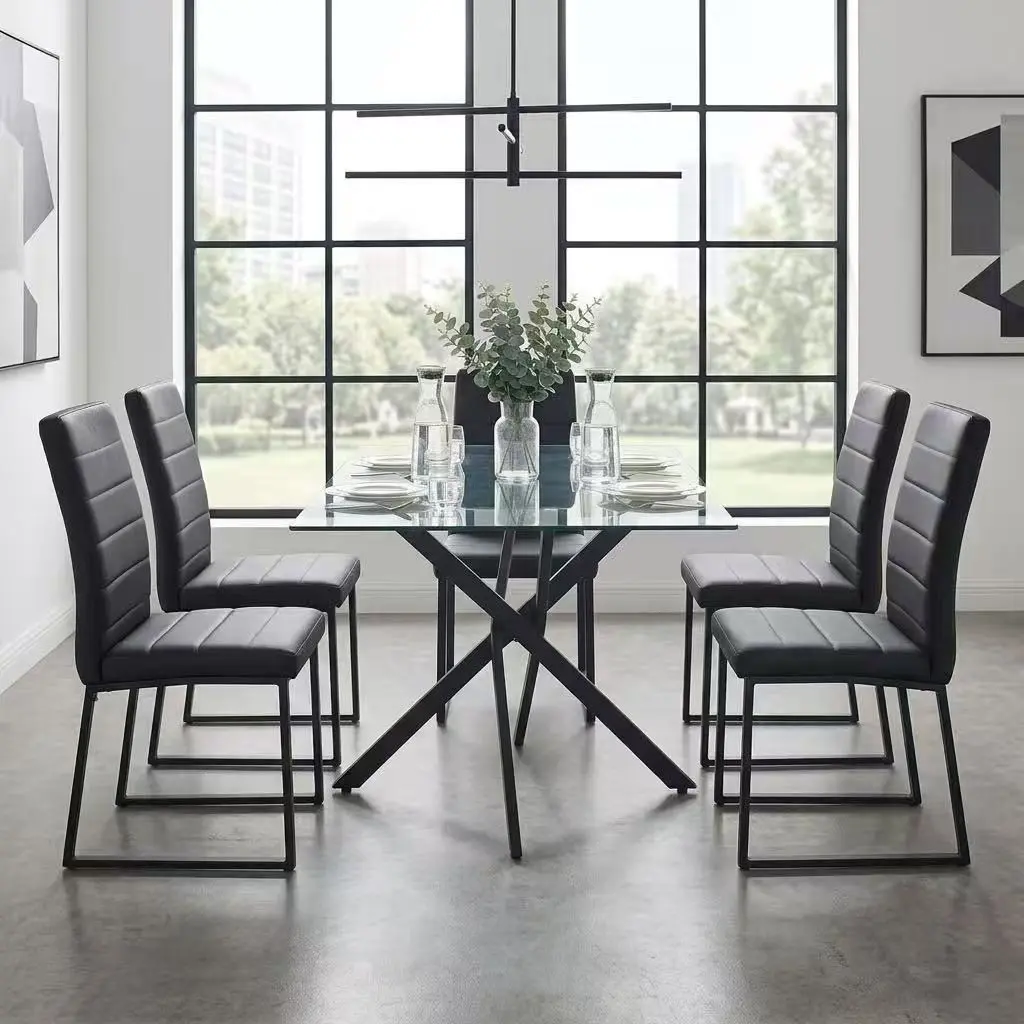 47.2 Inch Glass Dining Table with Metal Legs, Tempered Glass Kitchen Table Seats 4, Modern Rectangular Desk for Family Meals, Easy Assembly， mesa para comedor