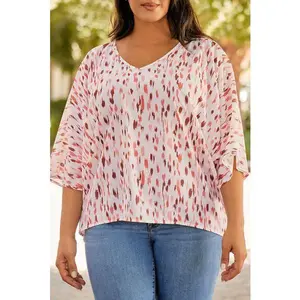 Plus Size Printed V-Neck Blouse