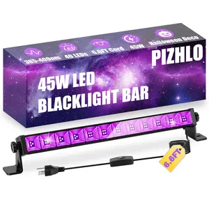 PIZHLO 45W LED Black Light Bar, Blacklight with 6.6ft Cord+Switch, Light Up 26x26ft, Glow in The Dark for Halloween, Party, Birthday, Body Paint, Fluorescent Poster, Bedroom