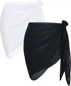 2 Pieces Women Beach Sarong Bathing Suit Wrap Skirt Sheer Bikini Swimsuit Cover Ups for Swimwear