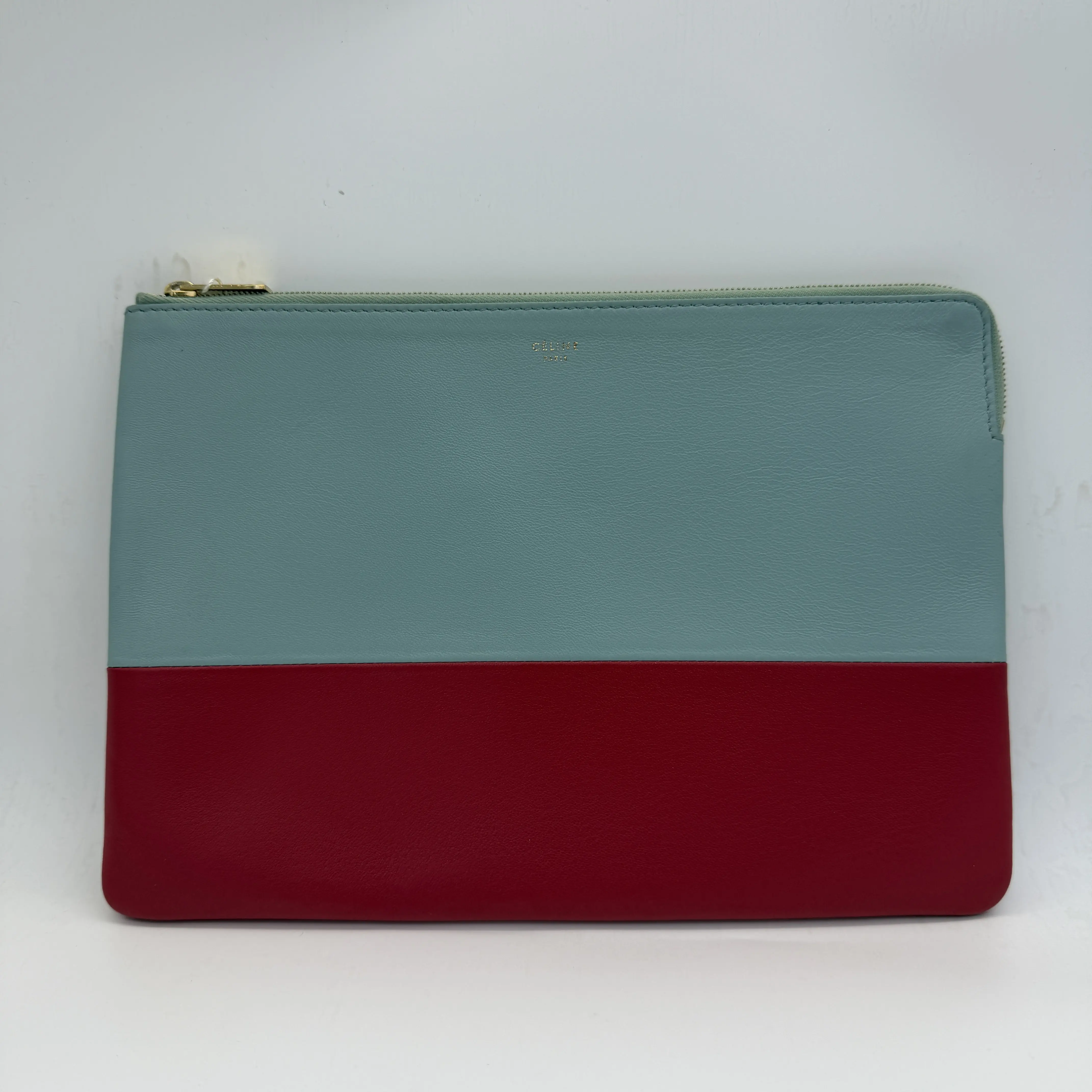 Pre-owned Celine Two Tone Leather Long Zip Clutch/Wallet (Red & Blue)