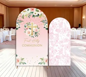 15-day Delivery First Holy Communion Arch Backdrop Stand Pink Baptism Party Baby Girl Boy God Bless Greenery Flowers