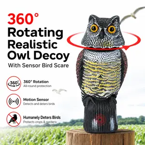 360° Rotating Realistic Owl Decoy With Sensor Bird Scare Repellent Fake Owl Statue Outdoor Garden Yard Squirrel Pest Deterrent